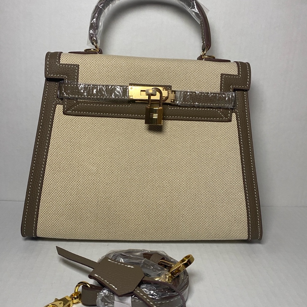 Elegant Brown and Canvas Crossbody / Shoulder bag